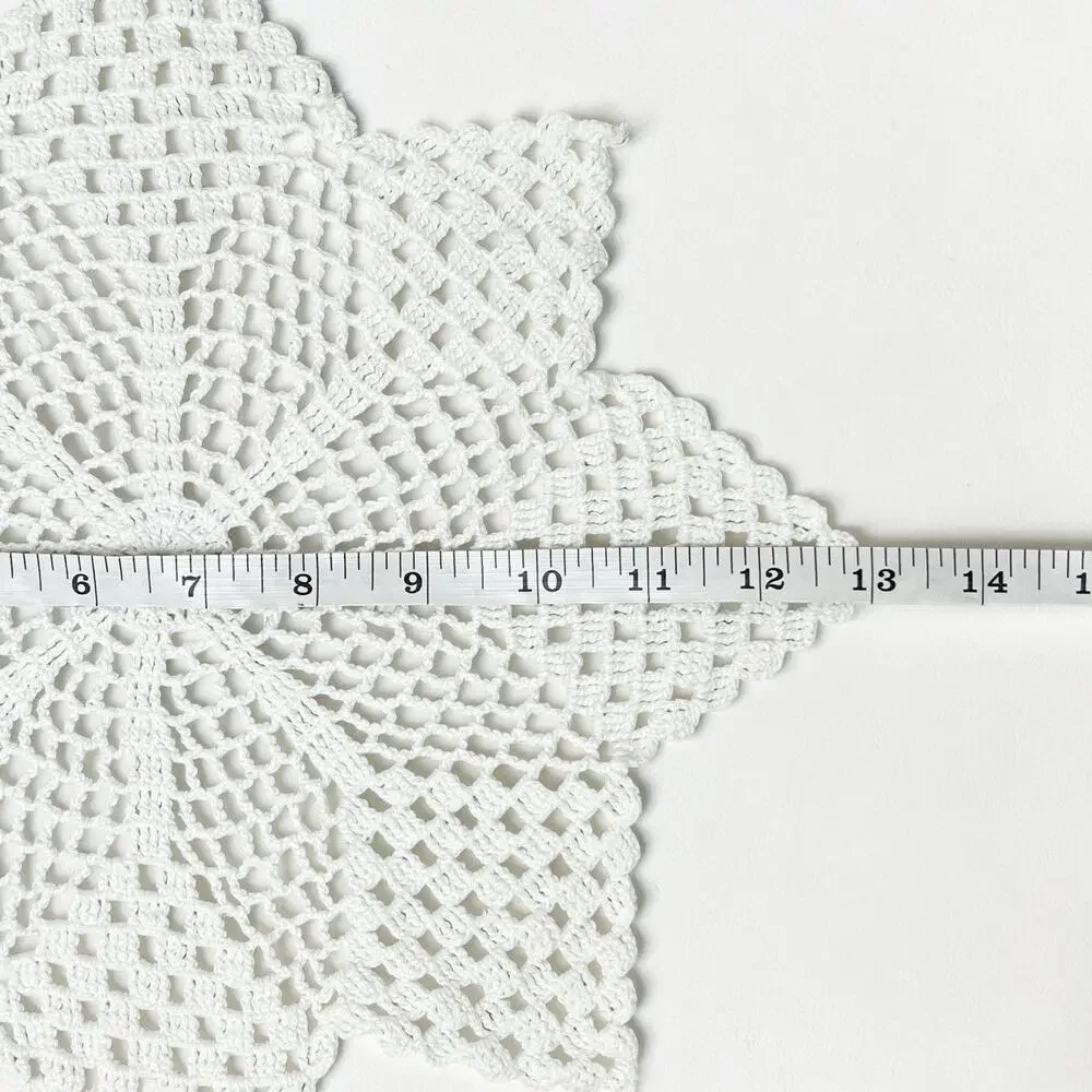 Vintage Hand Crocheted Doilies Set 2 White Table Topper Openwork Star Snowflake